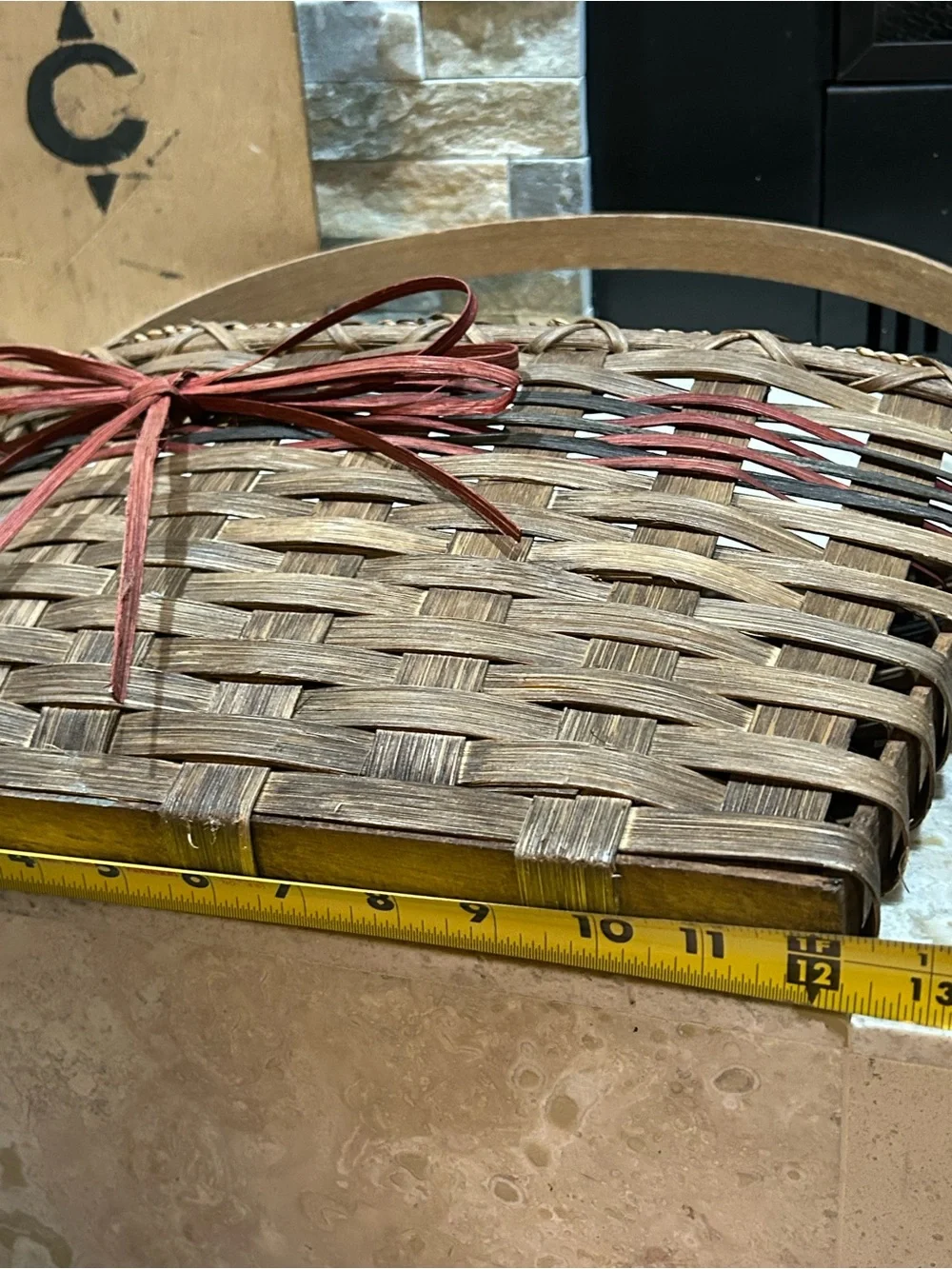 hand-woven wall or door hung wooden splint basket